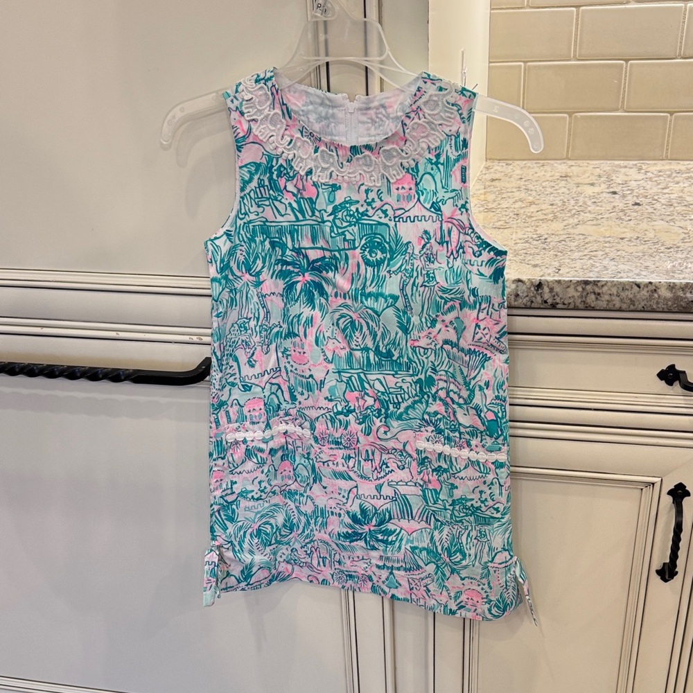 Girls Lilly Pulitzer Colorful Sleeveless Dress with Lace Collar